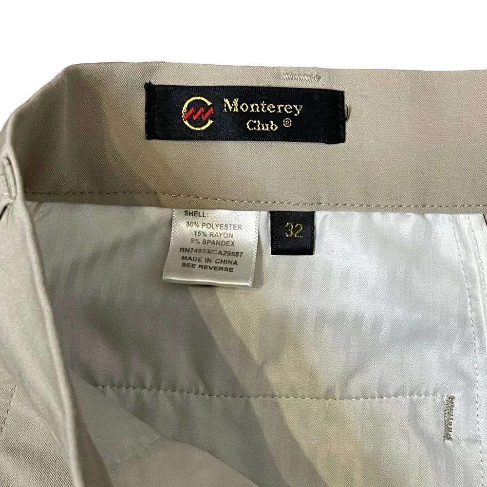 Monterey Club Golf Short Men Size 32 Chino Classic Fairway Beige Hi-Rise Stretch